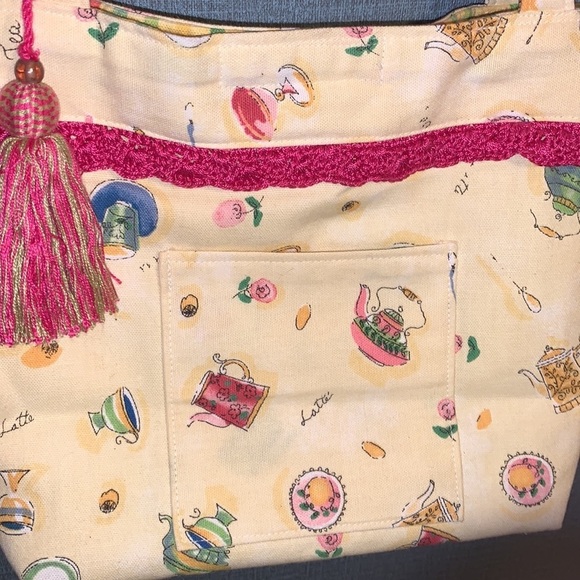 Vintage Kitsch Handmade Canvas Pastel Tea Pot Bag Purse Pocketbook Great Gift - Picture 2 of 10